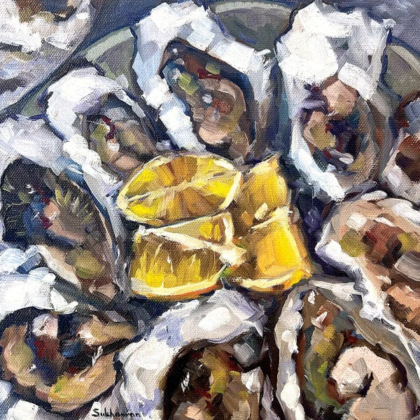 Oysters: Still Life With Oysters And Lemons by Victoria Sukhasyan