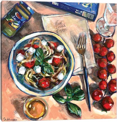 Still Life With Pasta And Tomatoes Canvas Art Print - Victoria Sukhasyan