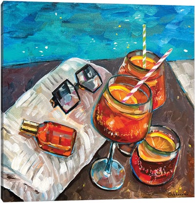 Aperol Spritz By The Pool Canvas Art Print - Self-Care Art