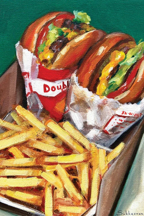 Still Life With 2 In-N-Out Burgers And French Fries