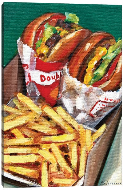 Still Life With 2 In-N-Out Burgers And French Fries Canvas Art Print - Sandwiches