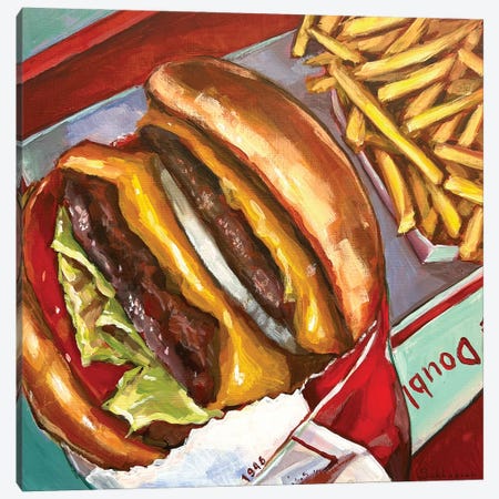 Still Life With Double In-N-Out Burger And Fries Canvas Print #VSH119} by Victoria Sukhasyan Canvas Artwork