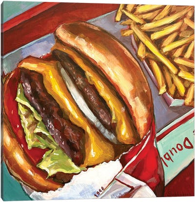 Still Life With Double In-N-Out Burger And Fries Canvas Art Print - Victoria Sukhasyan