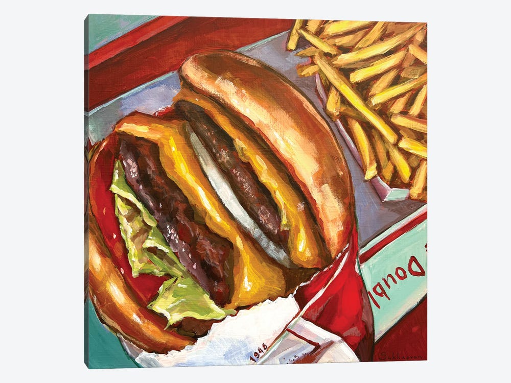 Still Life With Double In-N-Out Burger And Fries by Victoria Sukhasyan 1-piece Canvas Artwork