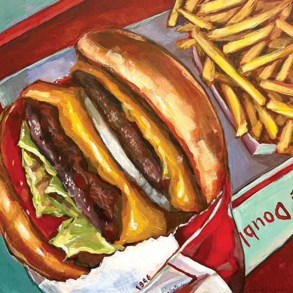 Food & Drink Still Life: Still Life With Double In-N-Out Burger And Fries by Victoria Sukhasyan