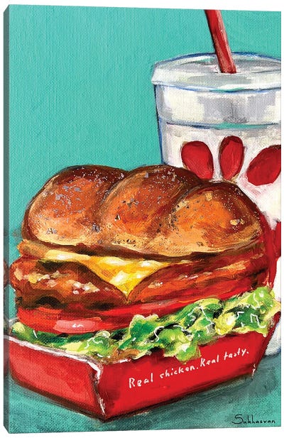 Still Life With Chick-Fil-A Chicken Burger And Coke Canvas Art Print - Sandwiches