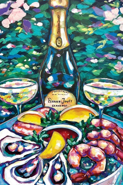 Kitchen: Still Life With Champagne, Mussels, Shrimps And Lemons by Victoria Sukhasyan