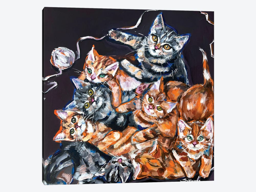 Grey And Red Kittens by Victoria Sukhasyan 1-piece Canvas Art Print
