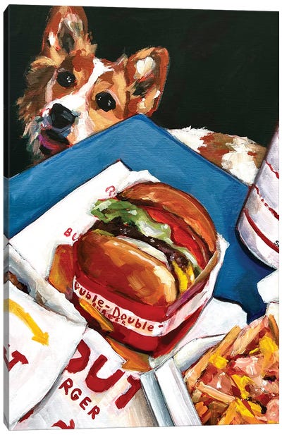 Corgi And In-N-Out Burger Canvas Art Print - Corgi Art