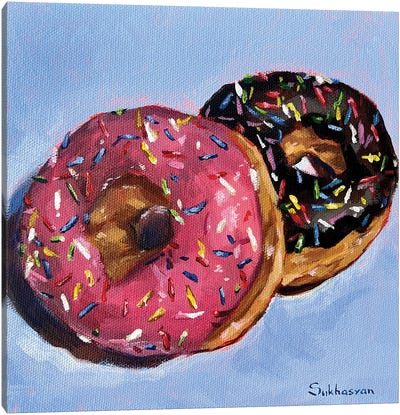 Still Life With Strawberry And Chocolate Donuts Canvas Art Print - Victoria Sukhasyan