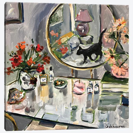 Interior With A Black Cat Canvas Print #VSH12} by Victoria Sukhasyan Canvas Art Print