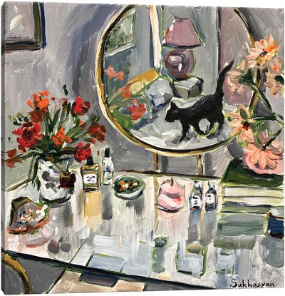 Interior With A Black Cat Canvas Art Print - Victoria Sukhasyan
