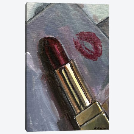 Red Lipstick And A Kiss Canvas Print #VSH139} by Victoria Sukhasyan Canvas Wall Art