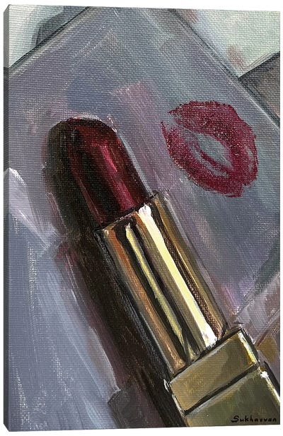 Red Lipstick And A Kiss Canvas Art Print - Make-Up Art