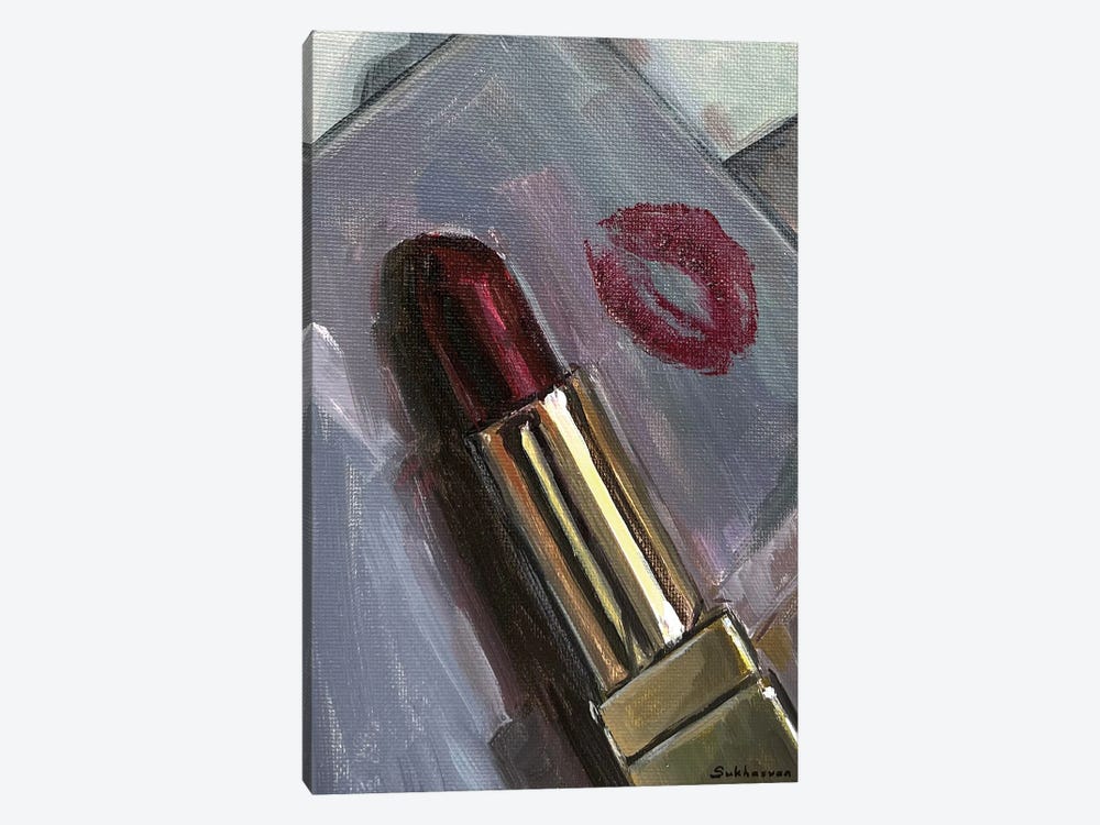 Red Lipstick And A Kiss by Victoria Sukhasyan 1-piece Canvas Wall Art
