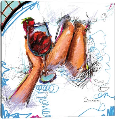 Bubble Bath With Red Wine Canvas Art Print - Victoria Sukhasyan