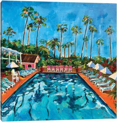 By The Pool California Scenery Canvas Art Print - Swimming Art