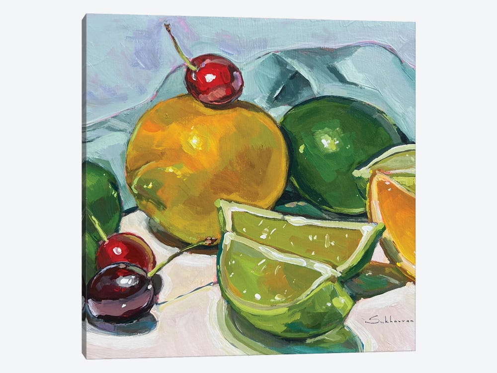 Still Life With Lemons, Cherries And Limes 1-piece Canvas Artwork
