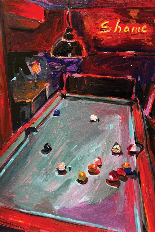 Interior In Red With Billiard Table