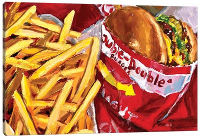 Still Life With Double In-N-Out Burger And Fries II Canvas Art Print - Victoria Sukhasyan