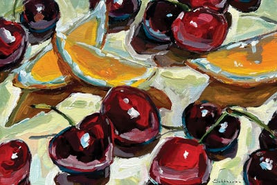 Still Life With Cherries And Lemon Slices by Victoria Sukhasyan canvas print