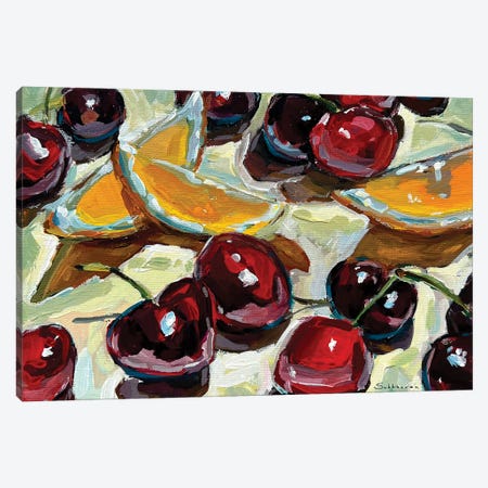 Still Life With Cherries And Lemon Slices Canvas Print #VSH156} by Victoria Sukhasyan Art Print