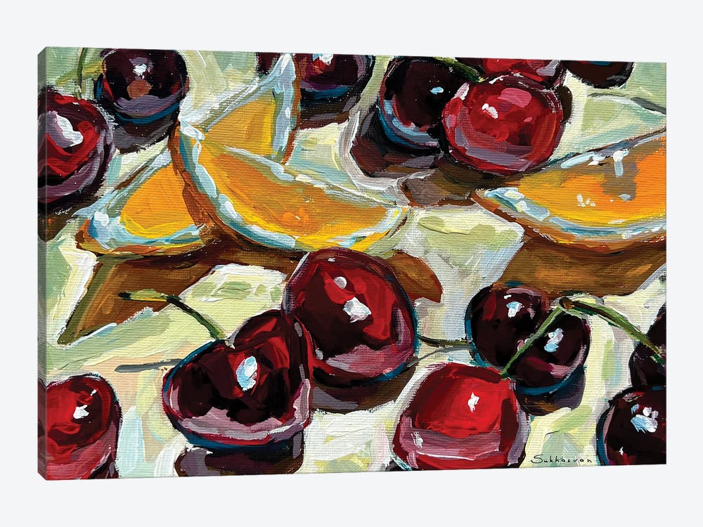 Still Life With Cherries And Lemon Slices by Victoria Sukhasyan 1-piece Canvas Print