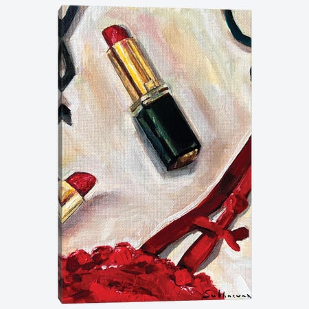 The Red Lipstick And Lingerie Canvas Print #VSH159} by Victoria Sukhasyan Canvas Wall Art