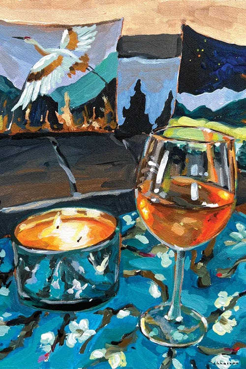 Still Life With The Glass Of White Wine And Candle