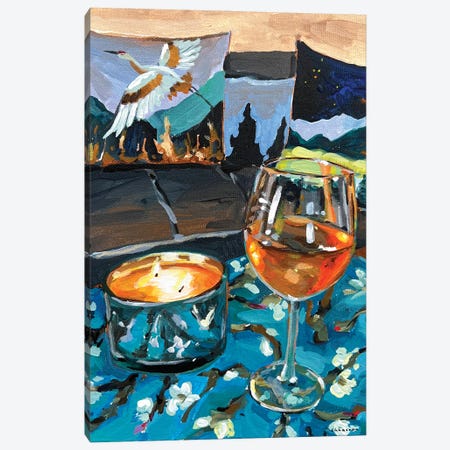 Still Life With The Glass Of White Wine And Candle Canvas Print #VSH163} by Victoria Sukhasyan Art Print