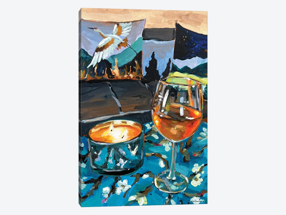 Still Life With The Glass Of White Wine And Candle by Victoria Sukhasyan 1-piece Canvas Art Print