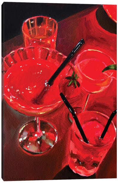 Still Life With Cocktails In Red Canvas Art Print - Victoria Sukhasyan