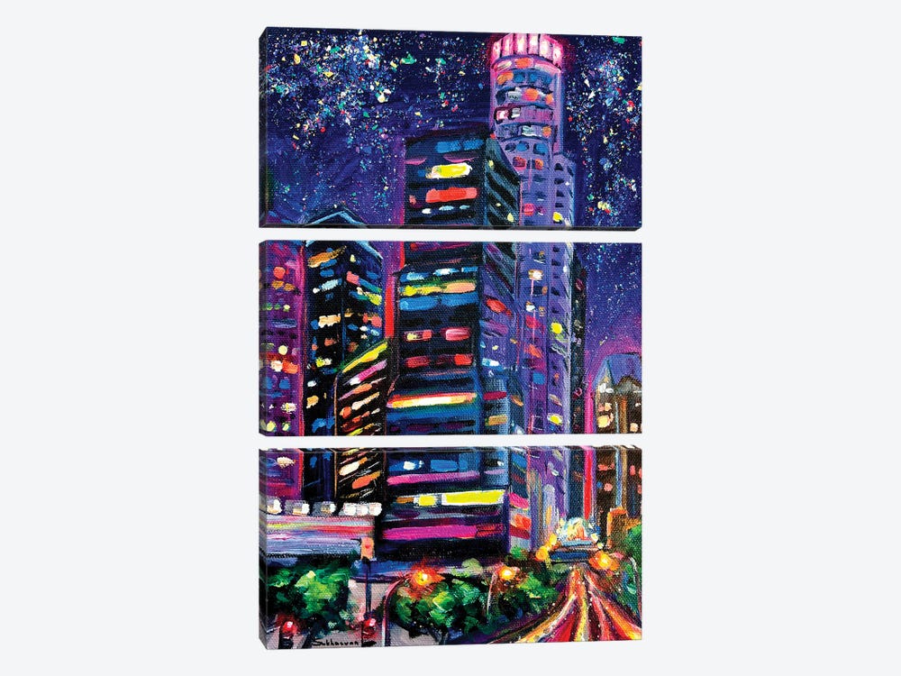 Los Angeles Cityscape At Night by Victoria Sukhasyan 3-piece Art Print