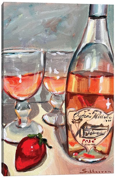 Still Life With the Rosé And Strawberries Canvas Art Print - Berry Art