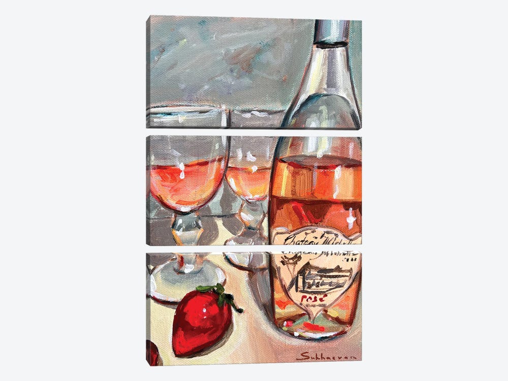 Still Life With the Rosé And Strawberries by Victoria Sukhasyan 3-piece Art Print