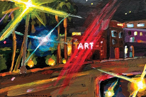 Contemporary Streetscapes: Los Angeles Cityscape III At Night by Victoria Sukhasyan