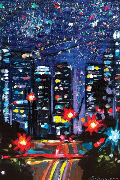 Los Angeles: Los Angeles Cityscape At Night I by Victoria Sukhasyan
