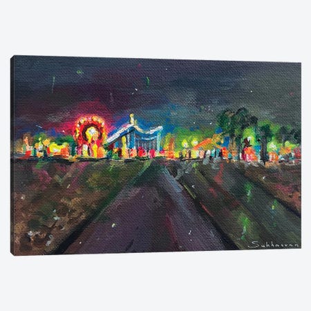 Santa Monica At Night Canvas Print #VSH184} by Victoria Sukhasyan Canvas Art