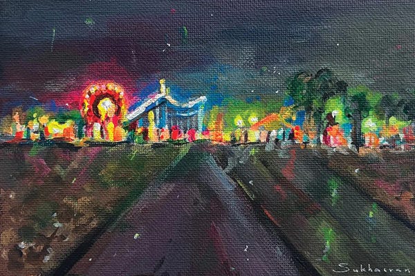 Contemporary Streetscapes: Santa Monica At Night by Victoria Sukhasyan