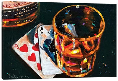 Still Life With Whiskey And Poker Canvas Art Print - Cards & Board Games