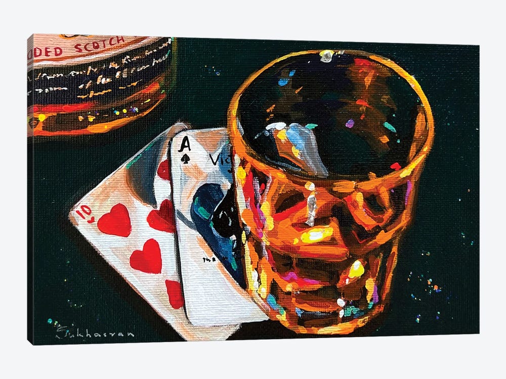 Still Life With Whiskey And Poker by Victoria Sukhasyan 1-piece Canvas Artwork
