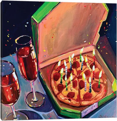 Pizza And Birthday Candles Canvas Art Print - Victoria Sukhasyan