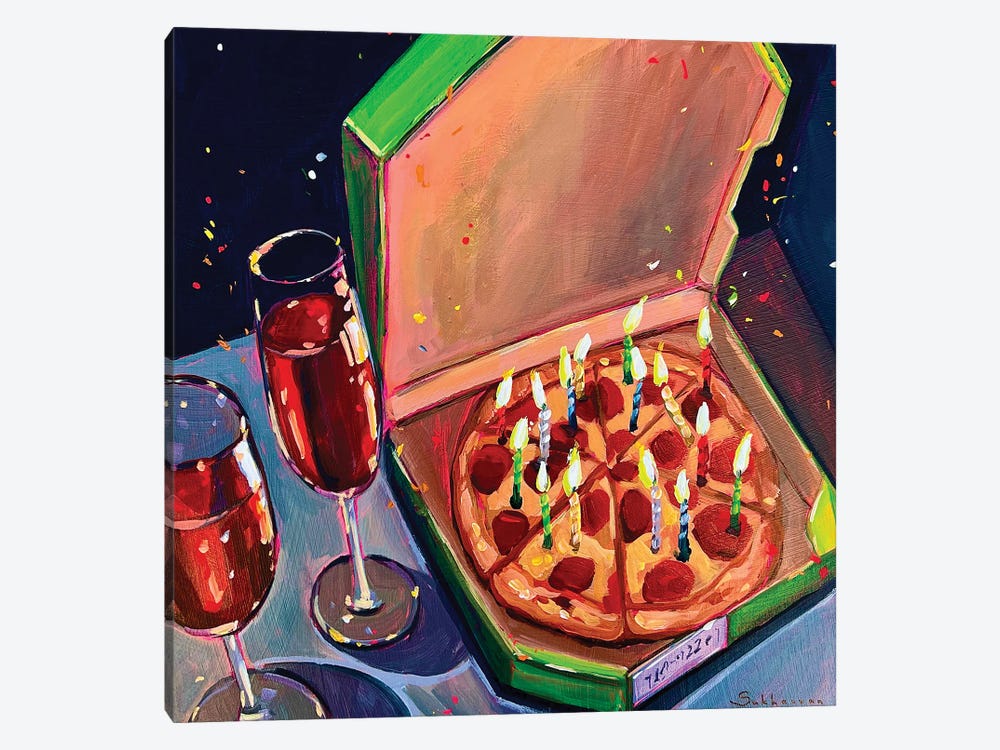 Pizza And Birthday Candles by Victoria Sukhasyan 1-piece Canvas Art Print
