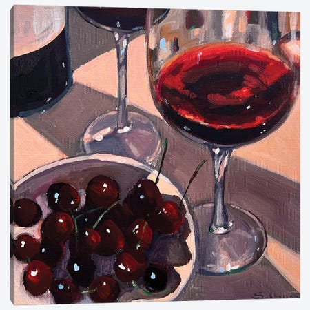 Still Life With Red Wine And Cherries Canvas Print #VSH192} by Victoria Sukhasyan Canvas Artwork