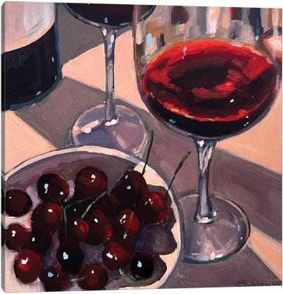 Still Life With Red Wine And Cherries Canvas Art Print - Cherry Art