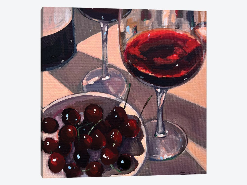 Still Life With Red Wine And Cherries by Victoria Sukhasyan 1-piece Canvas Art Print