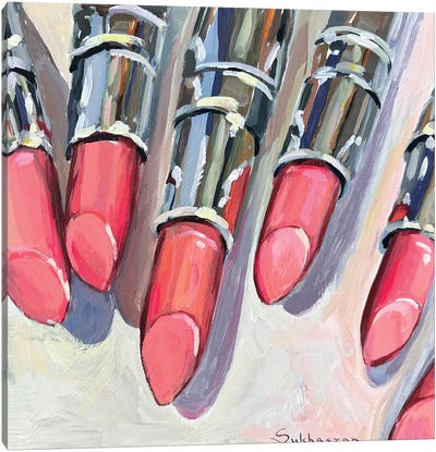 Still Life With Pink Lipsticks Canvas Art Print - Make-Up Art