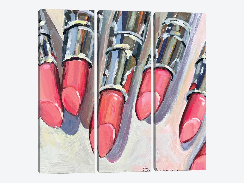 Still Life With Pink Lipsticks by Victoria Sukhasyan 3-piece Art Print