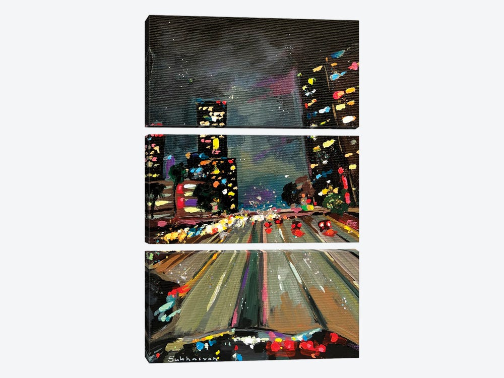 Los Angeles Cityscape At Night X by Victoria Sukhasyan 3-piece Canvas Art