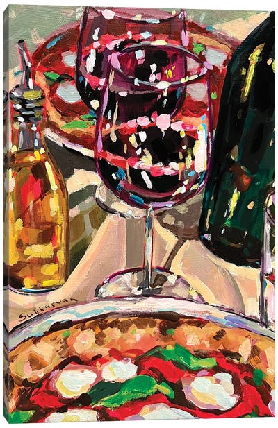 Still Life With Red Wine And Pizza Canvas Art Print - An Ode to Objects